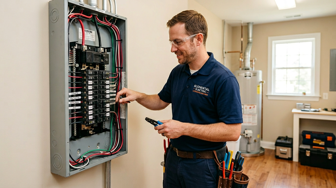 Licensed electrician working on an electrical panel