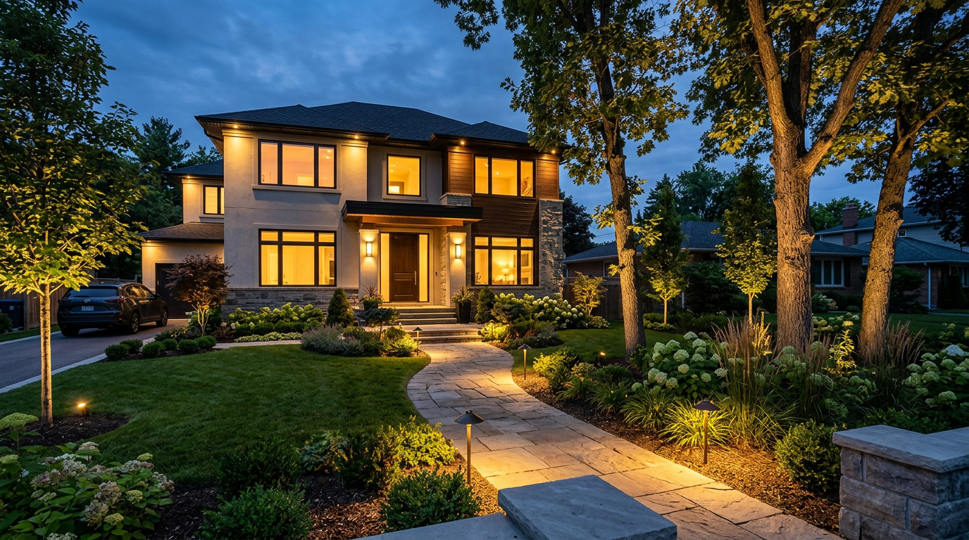 Beautiful home with professional landscape lighting
